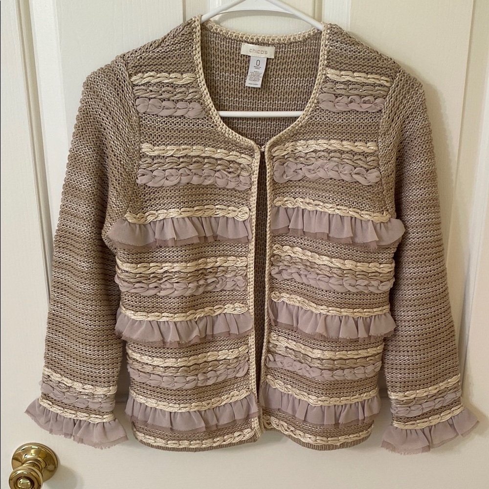 Chico’s Beige Ruffle Sweater